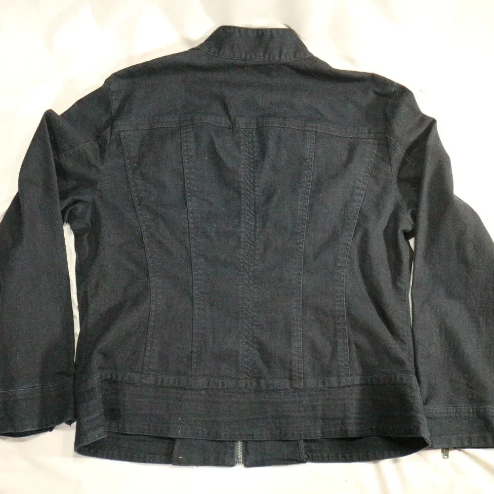 CHICOS Platinum Dark Denim Full Zip Jacket Sz 2 - Picture 5 of 11